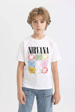 Nevermind Nirvana Yazılı Smile Tasarım Baskılı Beyaz Çocuk T-Shirt