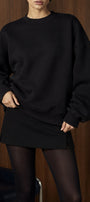 Kadın Oversize Sweatshirt Wellness Baskılı Siyah – Bisiklet Yaka, 3 İplik Şardonlu Polar, Düşük Omuz