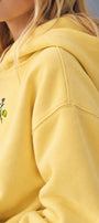 Kız Çocuk Oversize Hoodie Sweatshirt Flower Heaven Baskılı Sarı – Kapüşonlu, Cepli, 3 İplik Polar  