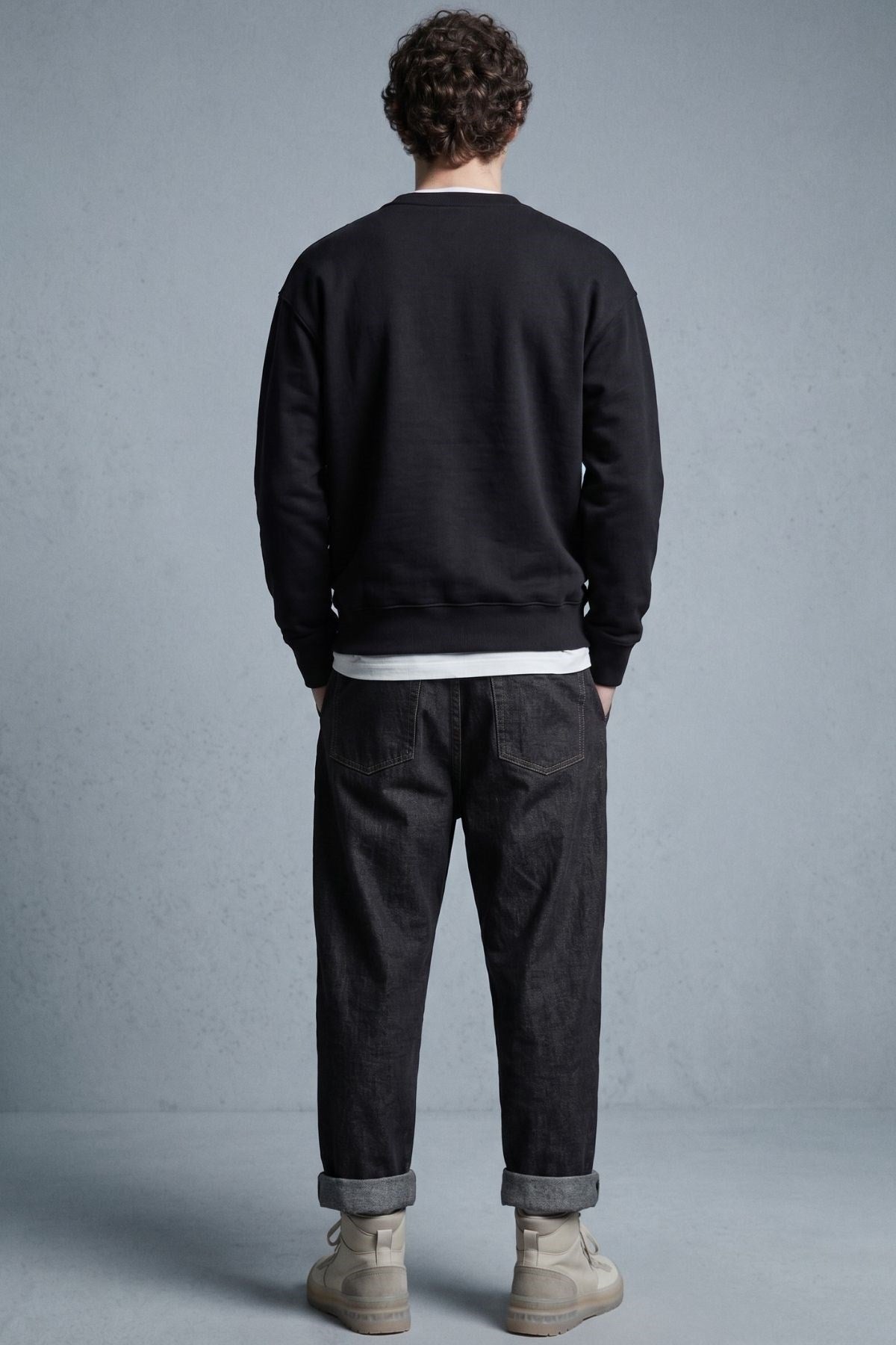 Erkek Oversize Sweatshirt Blind Trace Baskılı Siyah – Bisiklet Yaka, 3 İplik Şardonlu Polar