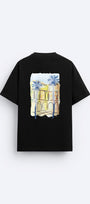  Bisiklet Yaka Palmiye Baskılı Oversize Siyah Erkek T-shirt