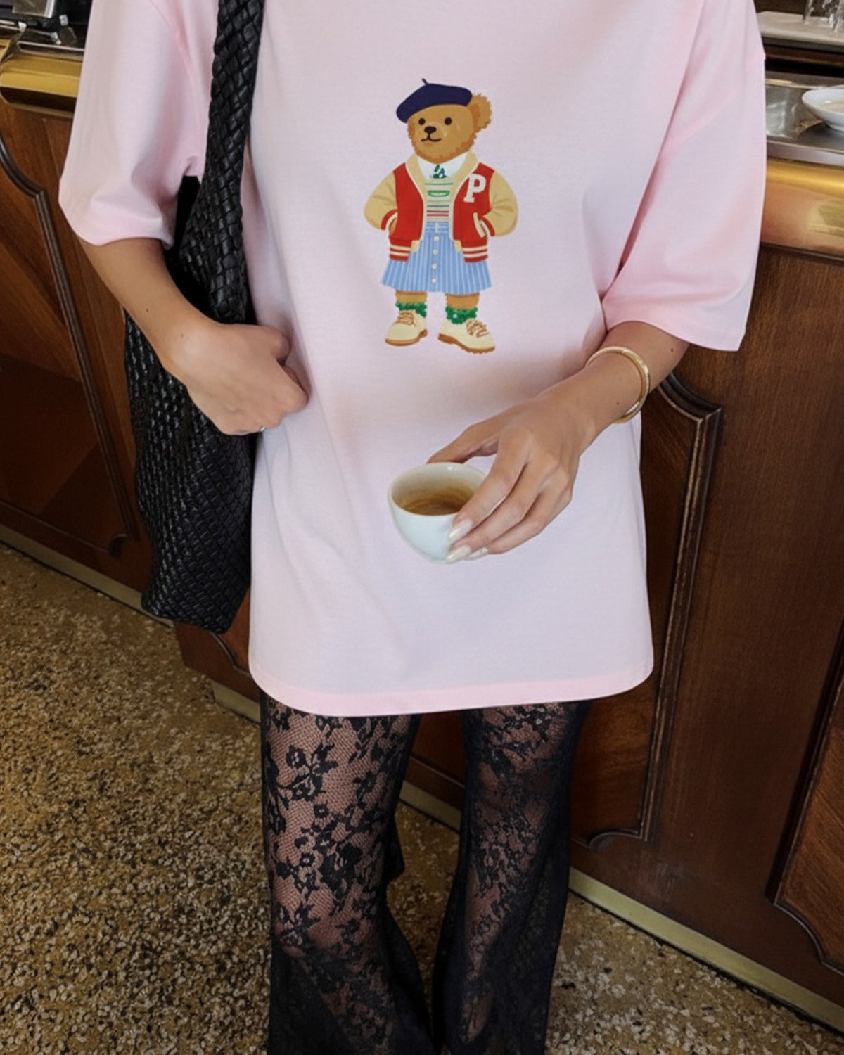 Kadın Oversize Tişört Campus Bear Baskılı Pembe – Bisiklet Yaka, Rahat Kalıp, %100 Pamuk
