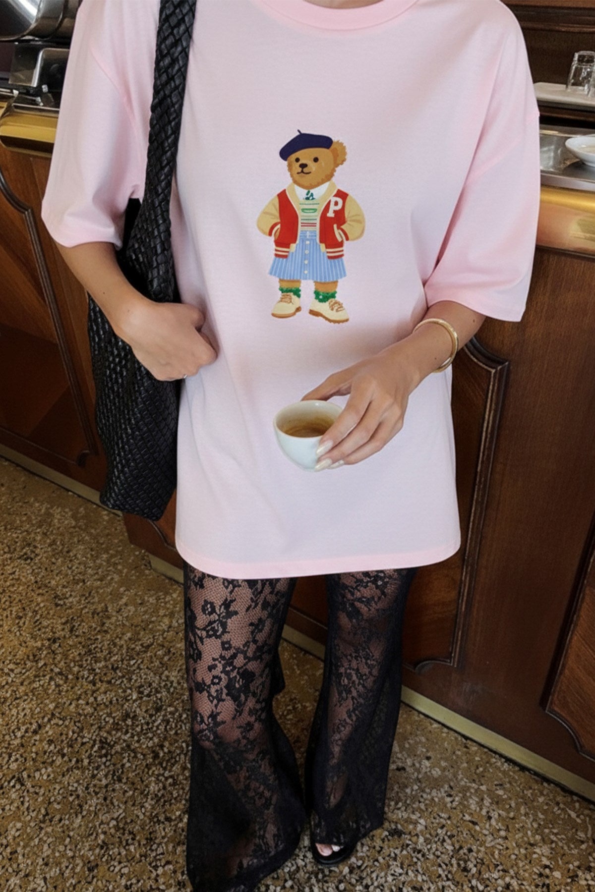 Kadın Oversize Tişört Campus Bear Baskılı Pembe – Bisiklet Yaka, Rahat Kalıp, %100 Pamuk