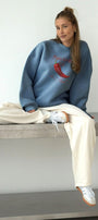 Kadın Oversize Sweatshirt Be Hot Baskılı Marine – Bisiklet Yaka, 3 İplik Şardonlu Polar