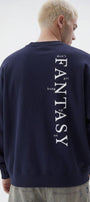 Erkek Oversize Sweatshirt Fantasy Back Baskılı Lacivert– Bisiklet Yaka, 3 İplik Şardonlu Polar