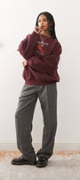 Kadın Oversize Sweatshirt Be Hot Baskılı Bordo – Bisiklet Yaka, 3 İplik Şardonlu Polar