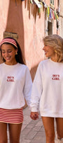 Kadın Oversize Sweatshirt 90’s Girl Baskılı Beyaz – Bisiklet Yaka, 3 İplik Şardonlu Polar