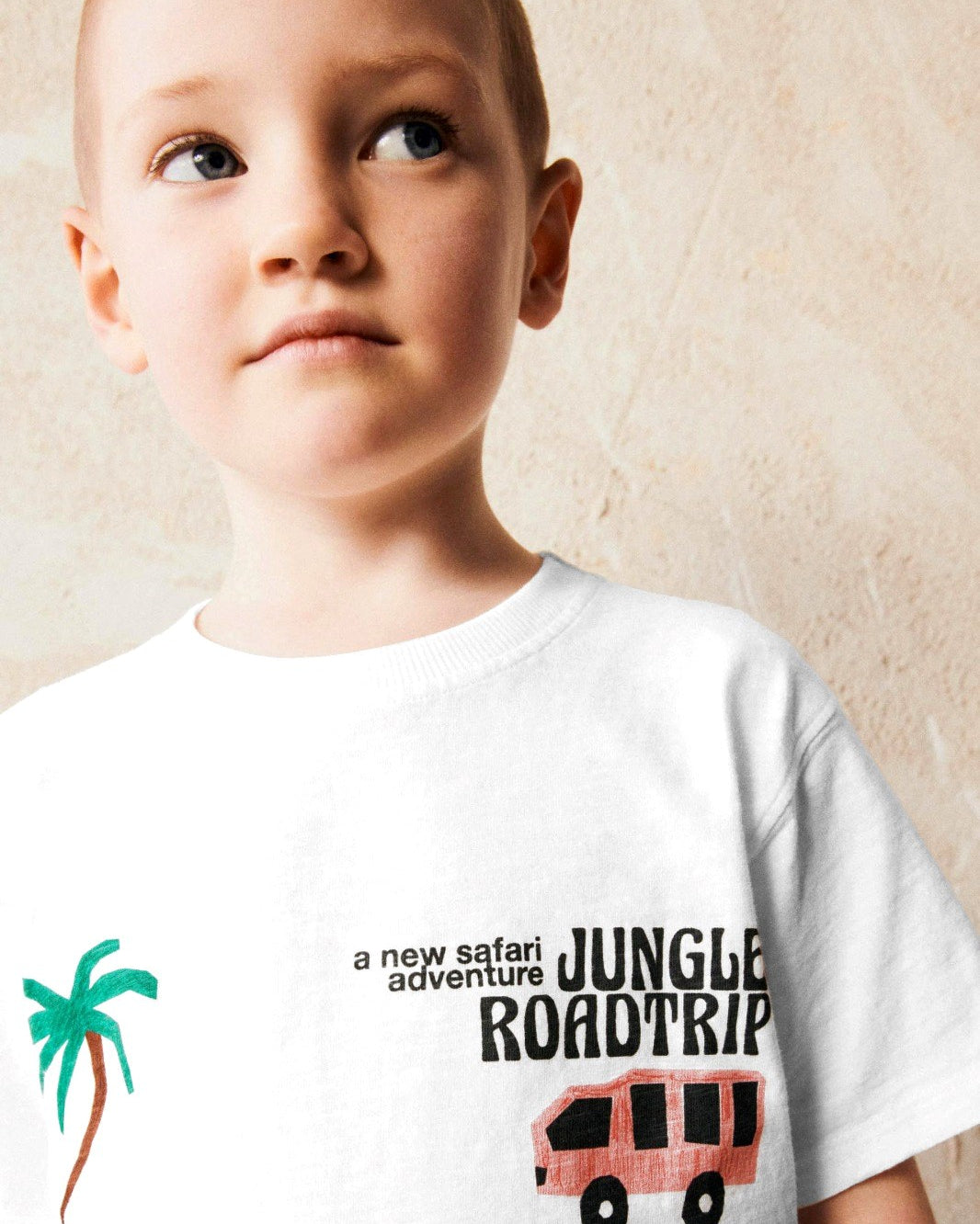 Jungle Roadtrip Yazılı Safari Tasarım Baskılı Beyaz Çocuk T-shırt 