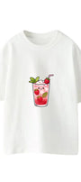 Kız Çocuk Oversize Tişört Strawberry Pop Baskılı Beyaz – Bisiklet Yaka, Rahat Kalıp, %100 Pamuk