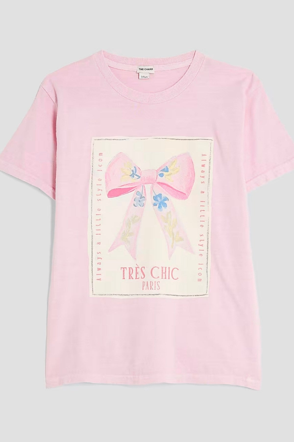 Kız Çocuk Pembe Fiyonk Baskılı Tişört – Très Chic Yazılı Pamuklu