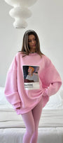 Kadın Oversize Sweat Elbise Pembe – 3 İplik Şardonlu , Bisiklet Yaka, Pantone – prenses baskılı