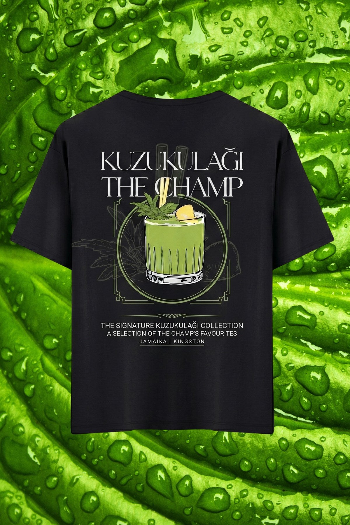 Unisex Oversize Tişört Kuzukulağı The Champ Baskılı Siyah – Bisiklet Yaka, Rahat Kalıp, %100 Pamuk