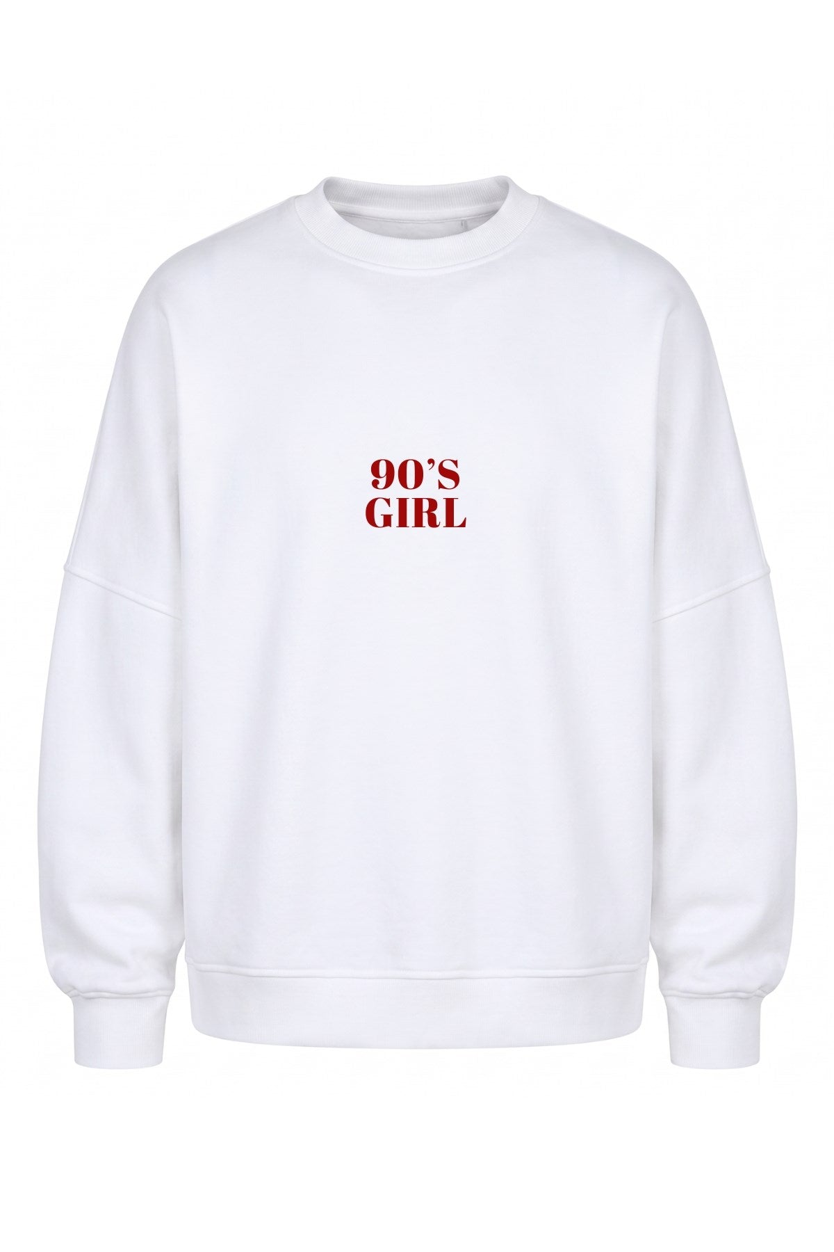 Kadın Oversize Sweatshirt 90’s Girl Baskılı Beyaz – Bisiklet Yaka, 3 İplik Şardonlu Polar