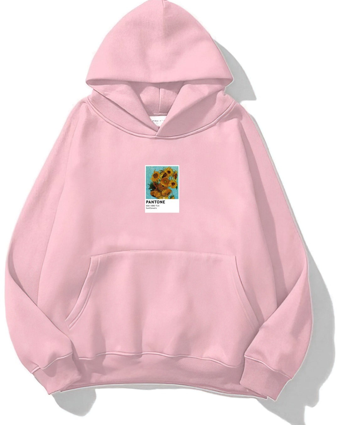 Kapüşonlu İçi Polar Sunflowers Baskılı Pembe Unisex Oversize Hoodie Sweatshirt