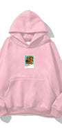 Kapüşonlu İçi Polar Sunflowers Baskılı Pembe Unisex Oversize Hoodie Sweatshirt