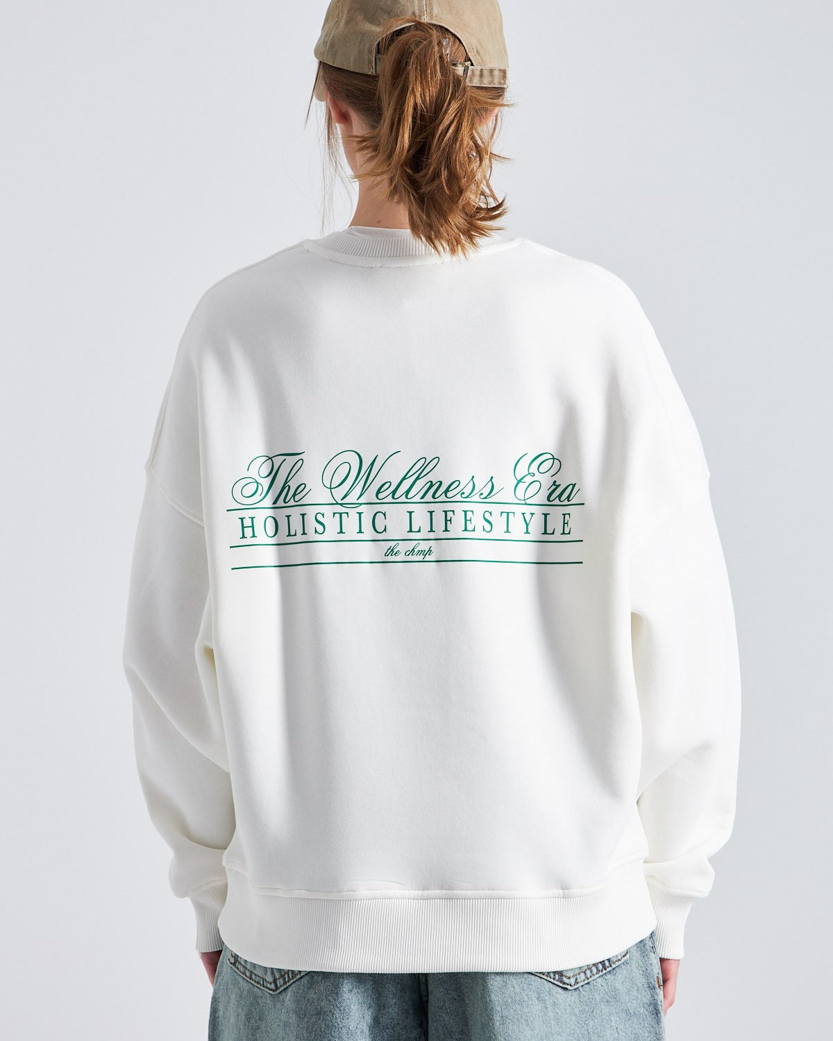 The Wellness Era Baskılı Oversize Beyaz Kadın Sweatshirt