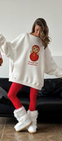 Kadın Oversize Sweatshirt Elbise Matryoshka Girl Baskılı Beyaz – Bisiklet Yaka, 3 İplik Polar