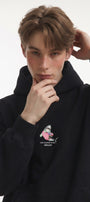 Erkek Oversize Sweatshirt Hoodie Shark Hello Siyah – Kapüşonlu, 3 İplik Polar, Kanguru Cepli