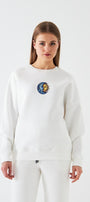 Kadın Oversize Sweatshirt Sun & Moon Baskılı Beyaz – Bisiklet Yaka, 3 İplik Şardonlu Polar