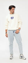 Bisiklet Yaka İçi Polar Classic Atlethic Yazı Baskılı Beyaz Oversize Sweatshirt