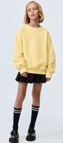 Kız Çocuk Oversize Sweatshirt Basic Sarı – Bisiklet yaka, 3 iplik şardonlu polar