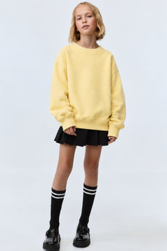 Kız Çocuk Oversize Sweatshirt Basic Sarı – Bisiklet yaka, 3 iplik şardonlu polar