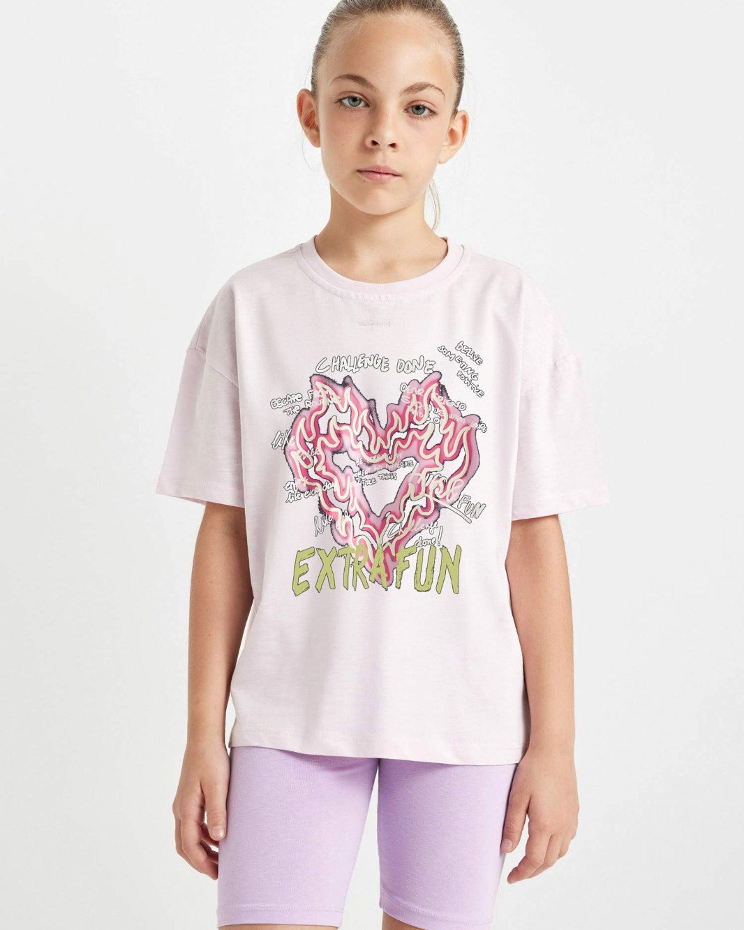 Extra Fun Yazılı Alevli Kalp Tasarım Baskılı Pembe Çocuk T-Shirt
