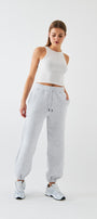 Oversize Unisex Eşofman Altı Gri Melanj – 3 İplik Şardonlu, Paça-Bel Lastikli, Cepli, Rahat Kesim
