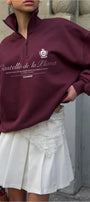 Kadın Oversize Sweatshirt Castelló de la Plana Baskılı Bordo – Yarım Fermuarlı, 3 İplik Polar