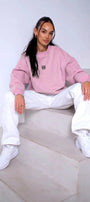 Pembe Unisex Loewe Yüksek Baskı Bisiklet Yaka Oversize Sweatshirt