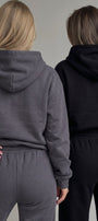 Unisex 2’li Oversize Basic Hoodie Siyah & Füme – Kapüşonlu, Cepli, 3 İplik Şardonlu Polar