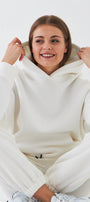 Oversize Unisex Sweatshirt Hoodie Beyaz – Kapüşonlu, 3 İplik Şardonlu Polar, Kanguru Cepli, Basic