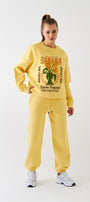 Kadın Oversize Sweatshirt Banana Tropical Baskılı Sarı – Bisiklet Yaka, 3 İplik Şardonlu Polar