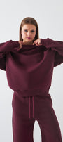 Unisex Oversize Sweatshirt Basic Bordo – Bisiklet Yaka, 3 İplik Şardonlu Polar