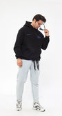 Kapüşonlu İçi Polar Eighty Five Yazı Baskılı Siyah Oversize Hoodie Sweatshirt