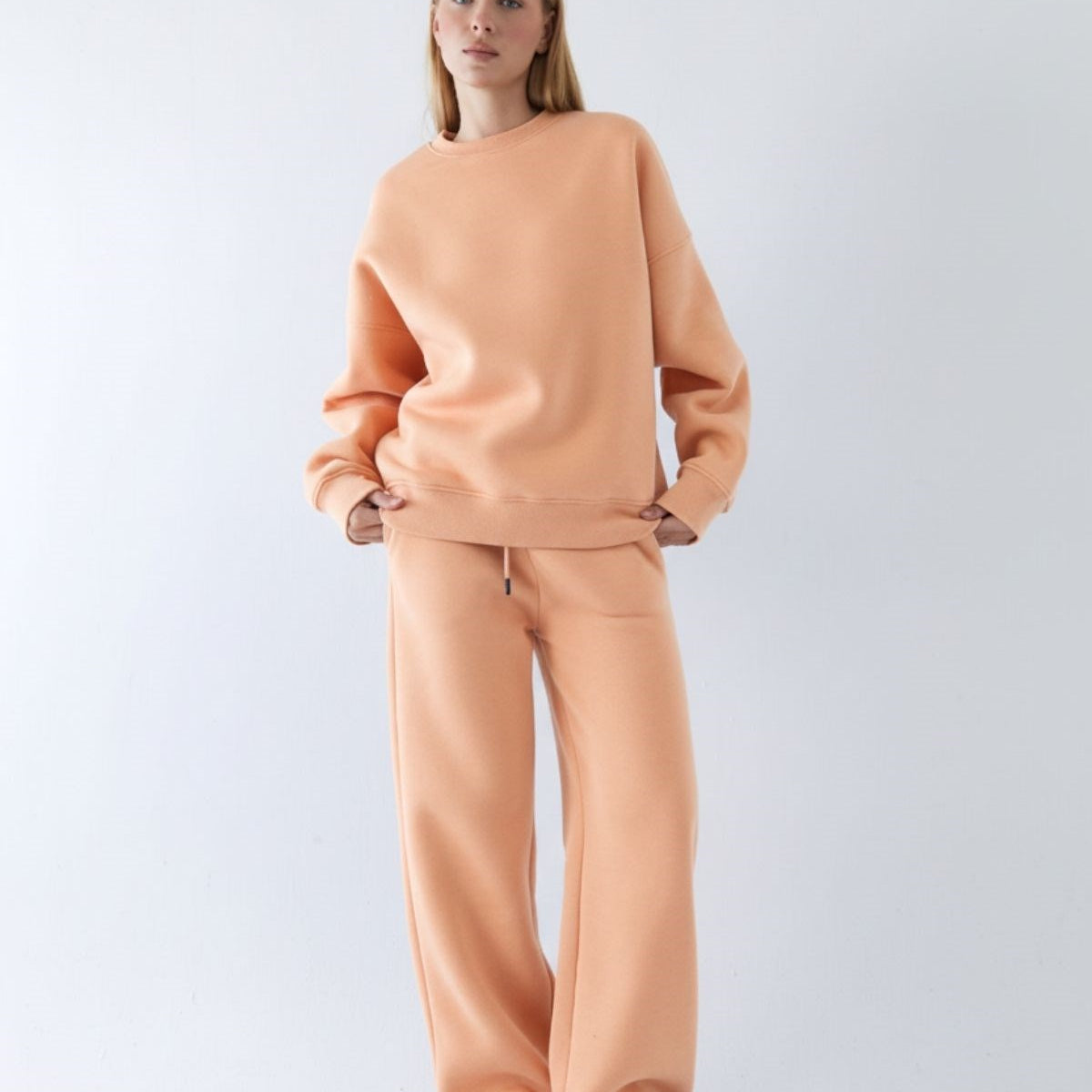 Unisex Oversize Eşofman Takımı Basic Turuncu – Bisiklet Yaka, Bol Paça, 3 İplik Şardonlu Polar