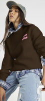 Unisex Oversize Sweatshirt Norf Sarf Harita Baskılı Kahverengi – Bisiklet Yaka, 3 İplik Polar