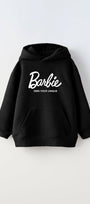  Kapüşonlu İçi Polar Barbie Own Your Unique Yazı Baskılı Siyah Unisex Çocuk Hoodie Sweatshirt