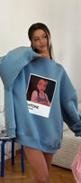 Kadın Oversize Sweat  – 3 İplik Şardonlu Polar, Bisiklet Yaka, Pantone – Prenses Baskılı