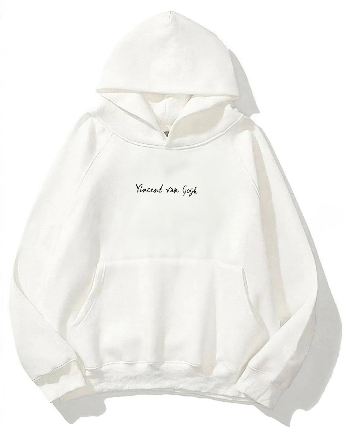 Kapüşonlu İçi Polar Vincent Van Gogh Baskılı Beyaz Unisex Hoodie Sweatshirt