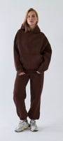  Oversize Unisex Eşofman Takımı Kahverengi – Basic, 3 İplik Polar; Kapüşonlu Üst, Lastikli Alt