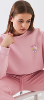 Kadın Oversize Sweatshirt Piglet Bloom Baskılı Pembe – Bisiklet Yaka, 3 İplik Şardonlu Polar