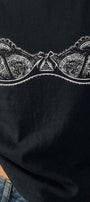 Kadın Double Oversize Lingerie Sketch Blue Baskılı Siyah – Bisiklet Yaka, Rahat Kalıp, %100 Pamuk