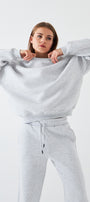 Unisex Oversize Sweatshirt Basic Gri – Bisiklet Yaka, 3 İplik Şardonlu Polar