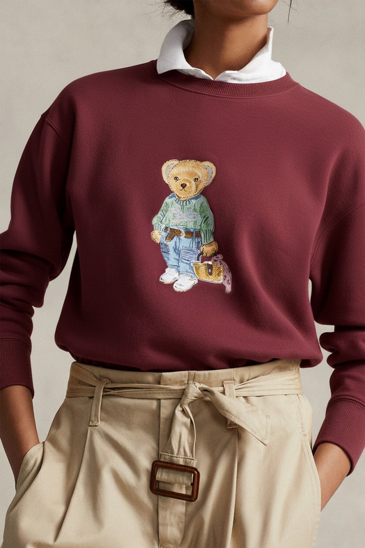 Kadın Oversize Sweatshirt Weekend Bear Baskılı Bordo – Bisiklet Yaka, 3 İplik Şardonlu