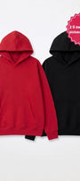 Unisex 2’li Oversize Basic Hoodie Siyah & Kırmızı – Kapüşonlu, Cepli, 3 İplik Şardonlu Polar