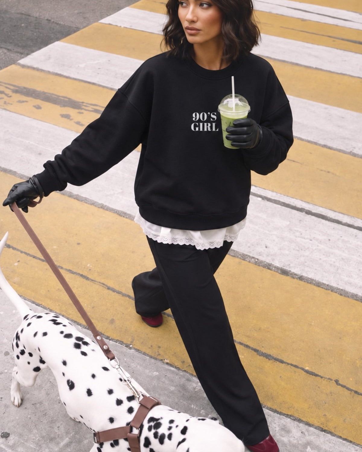 Kadın Oversize Sweatshirt 90’s Girl Baskılı Siyah – Bisiklet Yaka, 3 İplik Şardonlu Polar