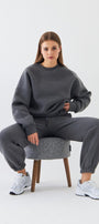 Unisex Oversize Eşofman Takımı Basic Füme Melanj – Bisiklet Yaka, Lastikli Paça, 3 İplik Polar