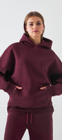Oversize Unisex Sweatshirt Hoodie Bordo – Kapüşonlu, 3 İplik Şardonlu Polar, Kanguru Cepli, Basic