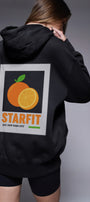 Siyah Oversize Hoodie Siyah – 3 İplik Şardonlu, Kapüşonlu Kanguru Cepli, Sırt Tam Portakal Baskı